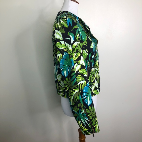 WD.NY Tropical Leaf Moto Jacket Sz. M Black Green - Picture 6 of 12